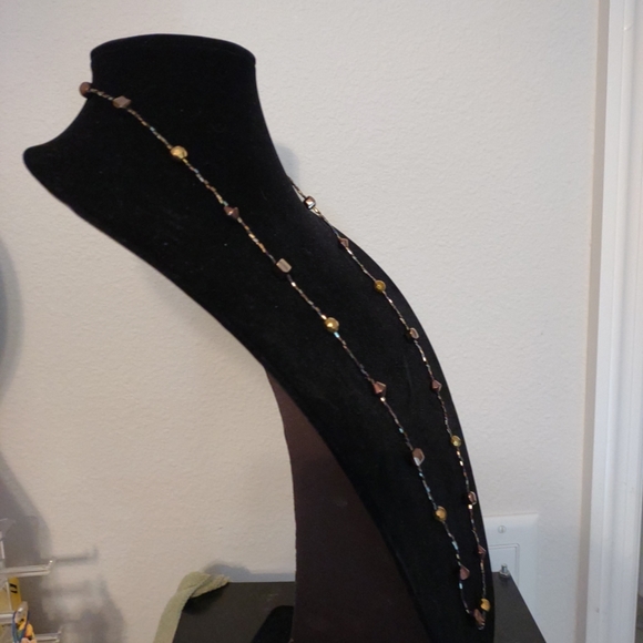 Copper Metallic Sparkling Faceted Square, Round, Cone Beaded 34" Necklace - Picture 5 of 6